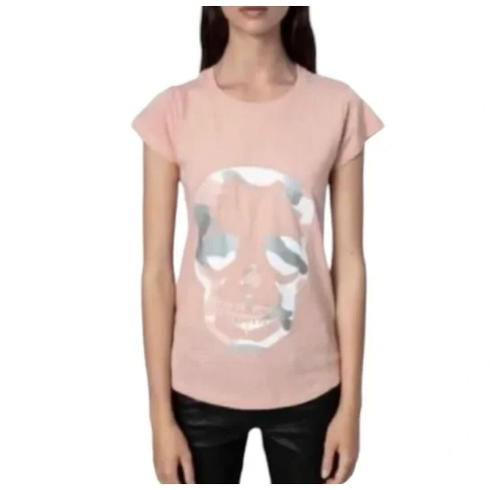 New Zadig & Voltaire Camo Skull Tee - Powder/Poudre - Size Large
